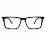 Blue rectangular eyeglasses on a white background
