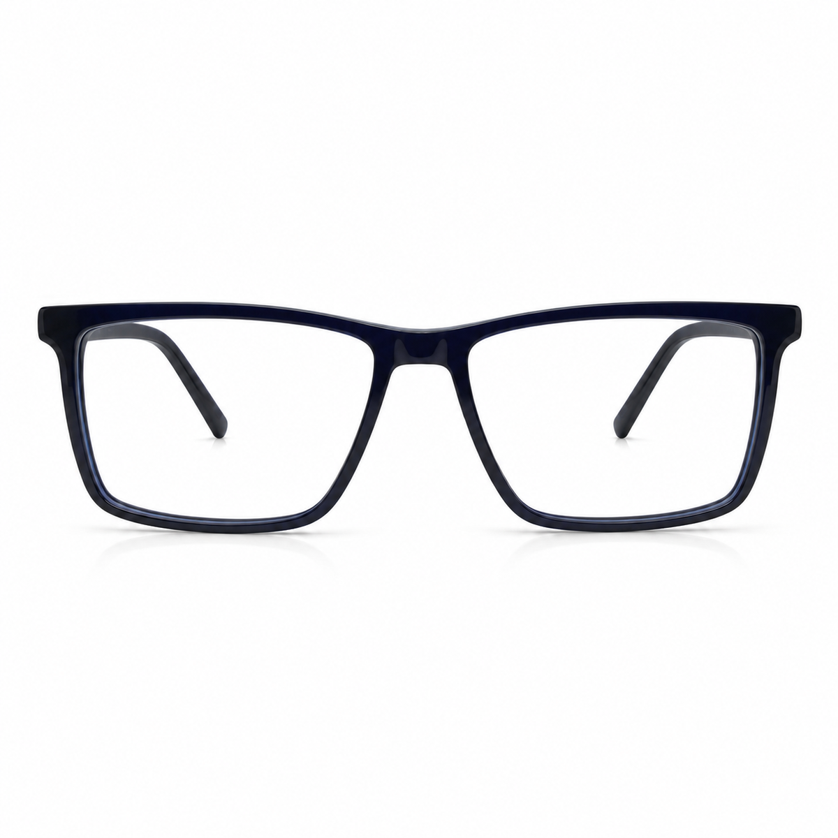 Blue rectangular eyeglasses on a white background