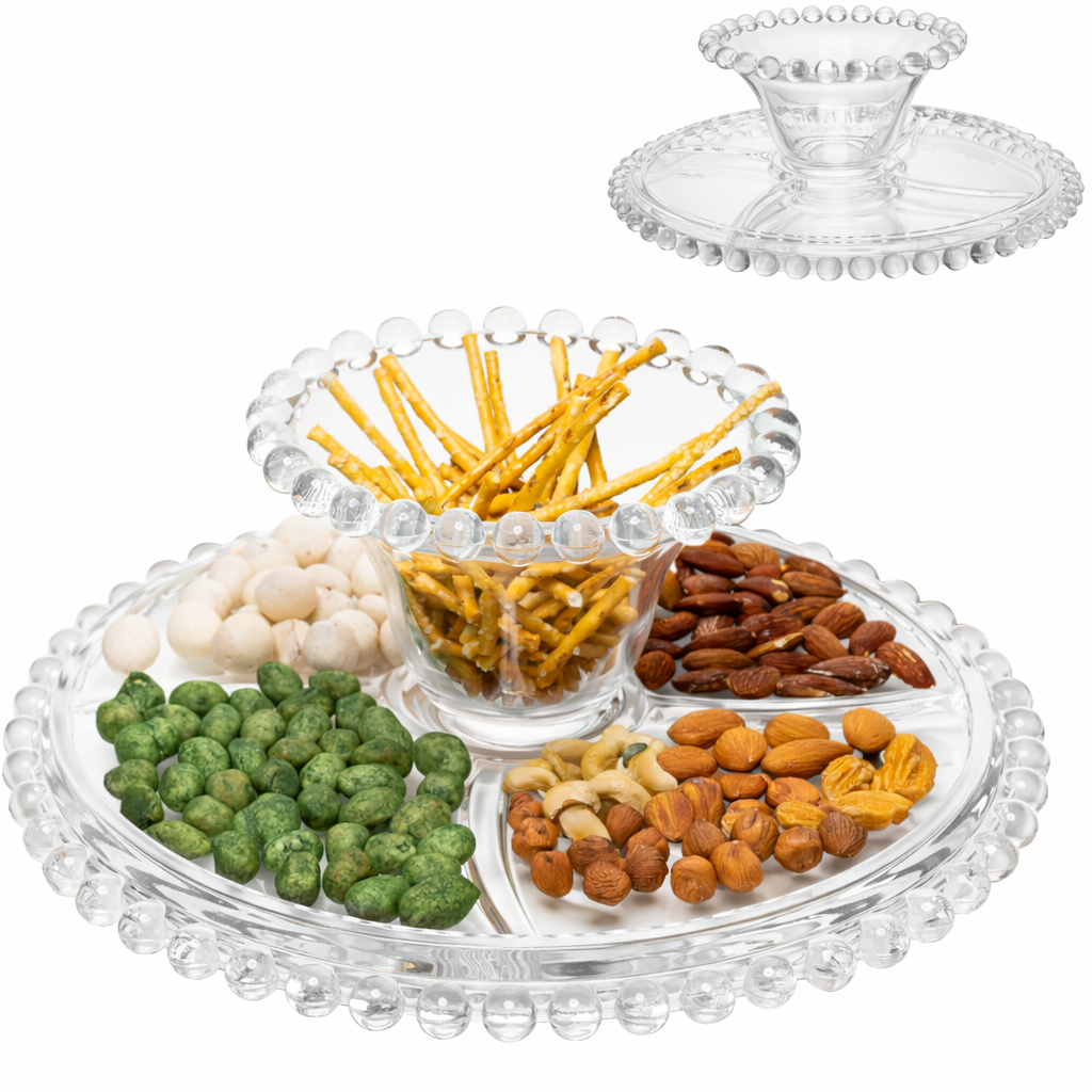 3-in-1 Glass Cake Stand with Cover 31cm Pearl Crystal