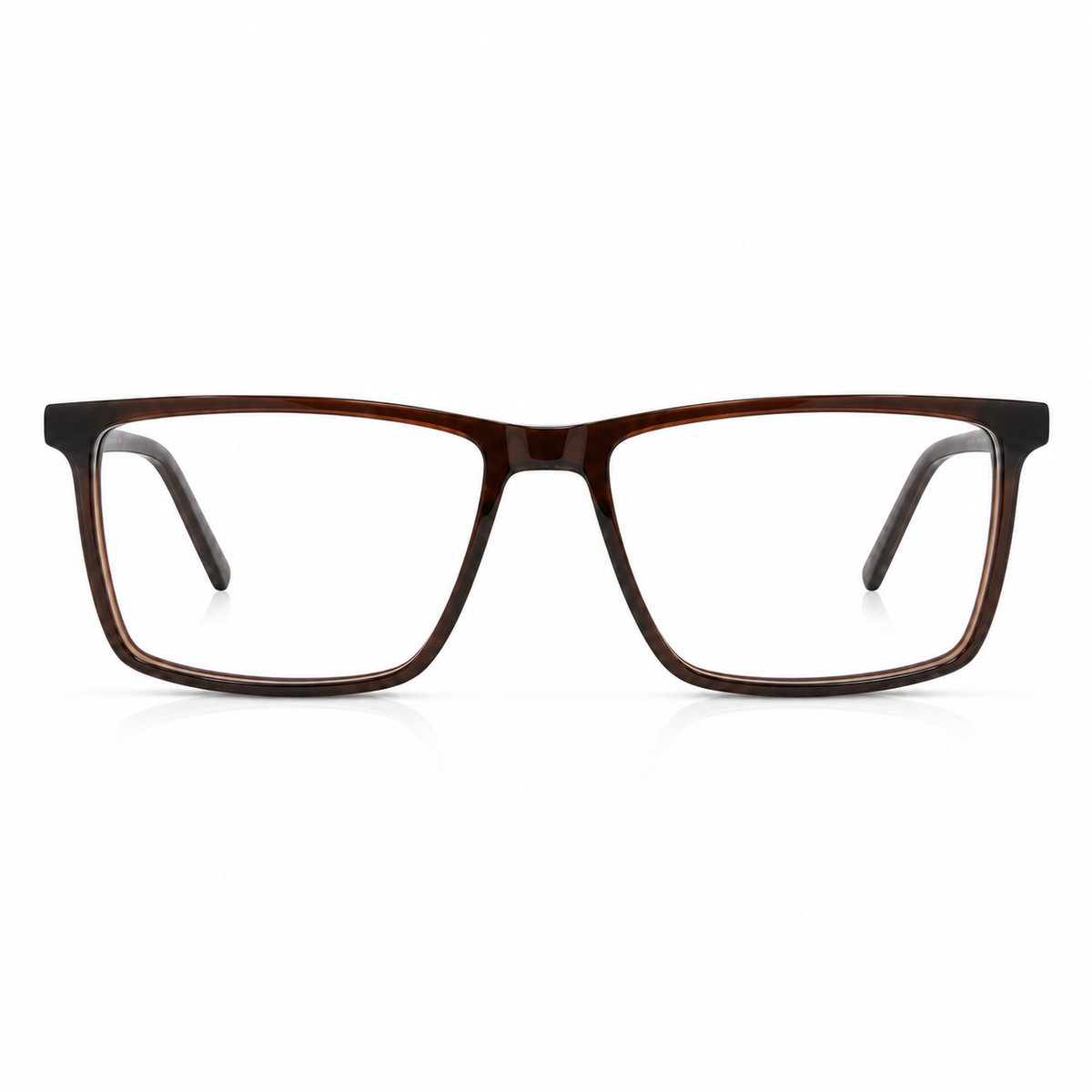 Brown rectangular eyeglasses on a white background