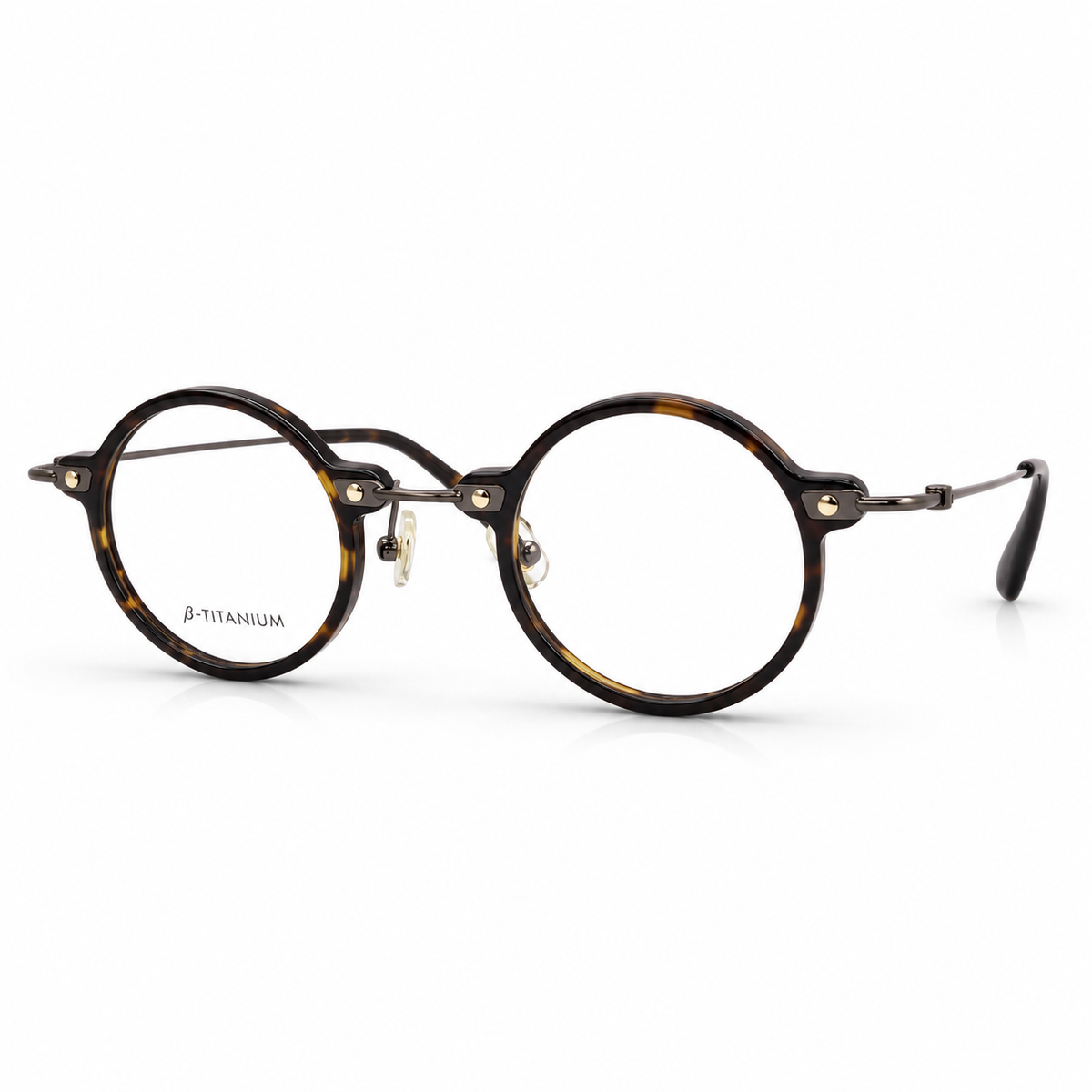 Round eyeglasses with tortoise frame on a white background