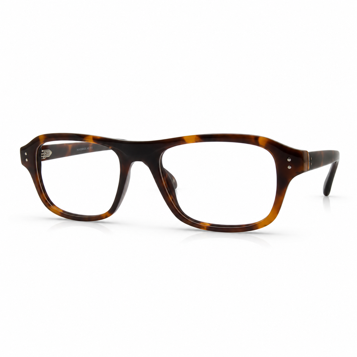 Rectangular tortoise eyeglasses on a white background