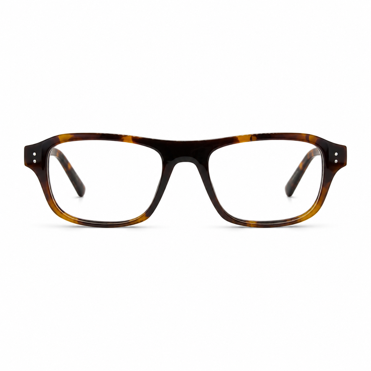Tortoise rectangular eyeglasses on a white background