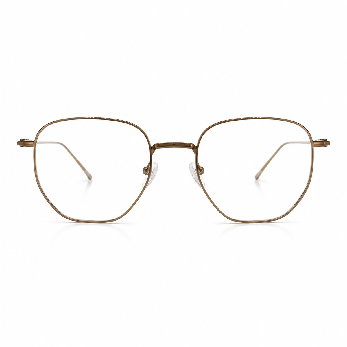 Bronze-framed eyeglasses on a white background