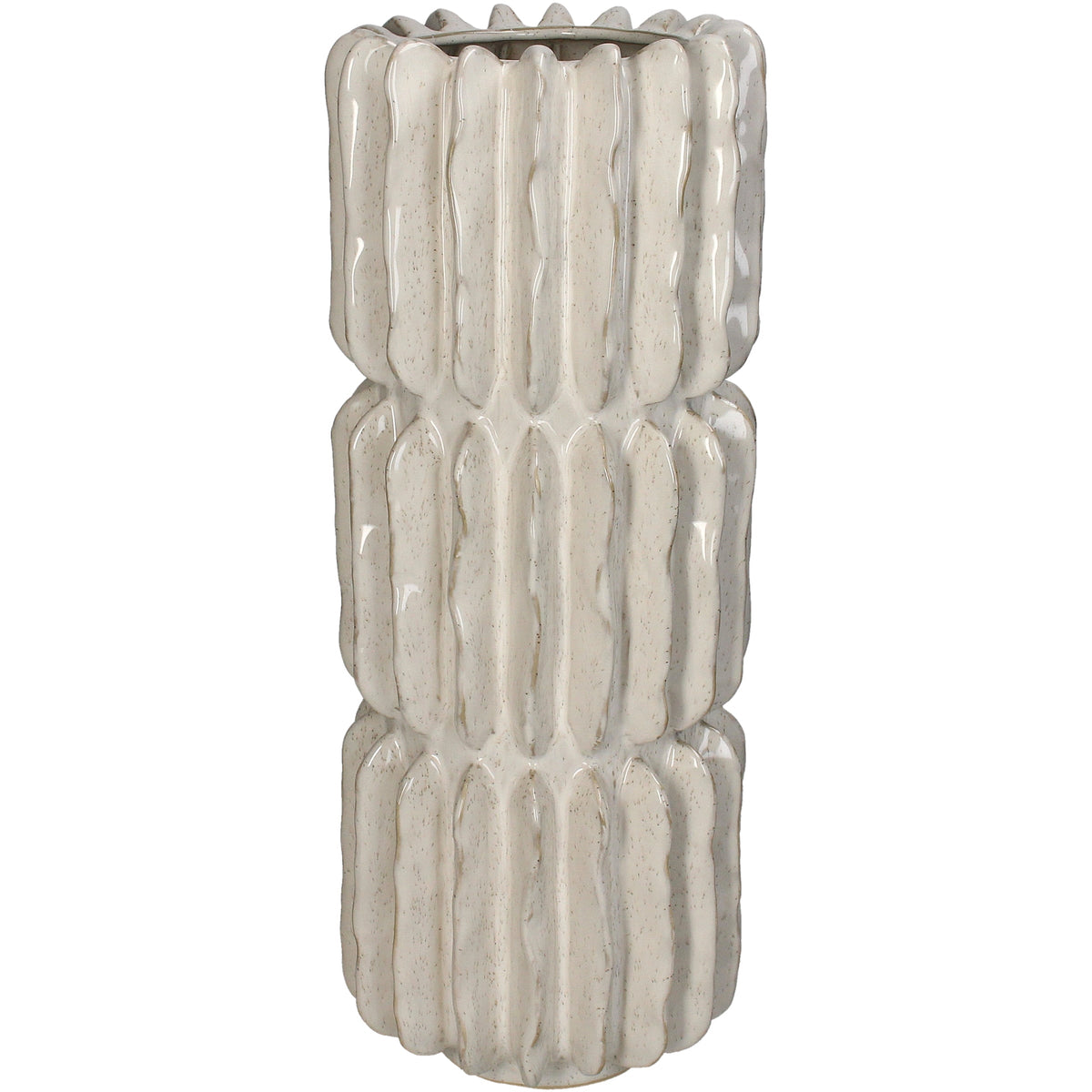 Ridges Stoneware Vase Ivory 15.5 x 15.5 x 40 cm