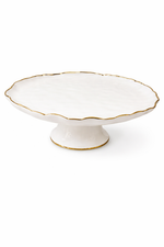Round Porcelain Cake Stand 28cm Scalloped Edge Gold Trim
