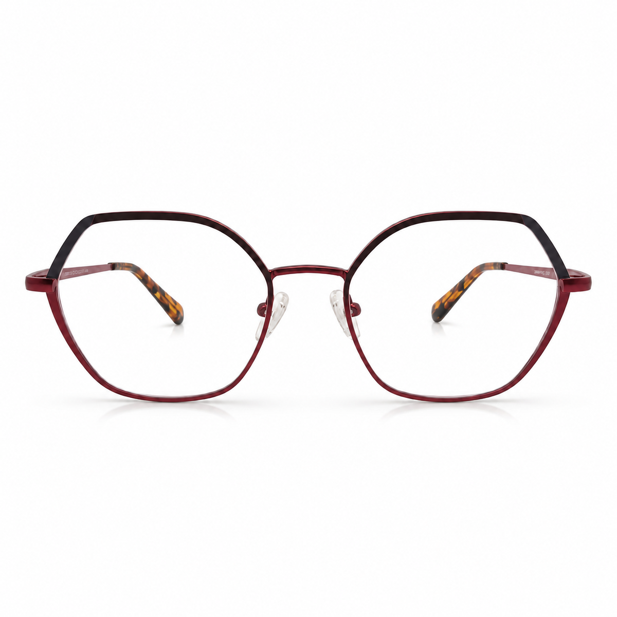 Red eyeglasses with a white background