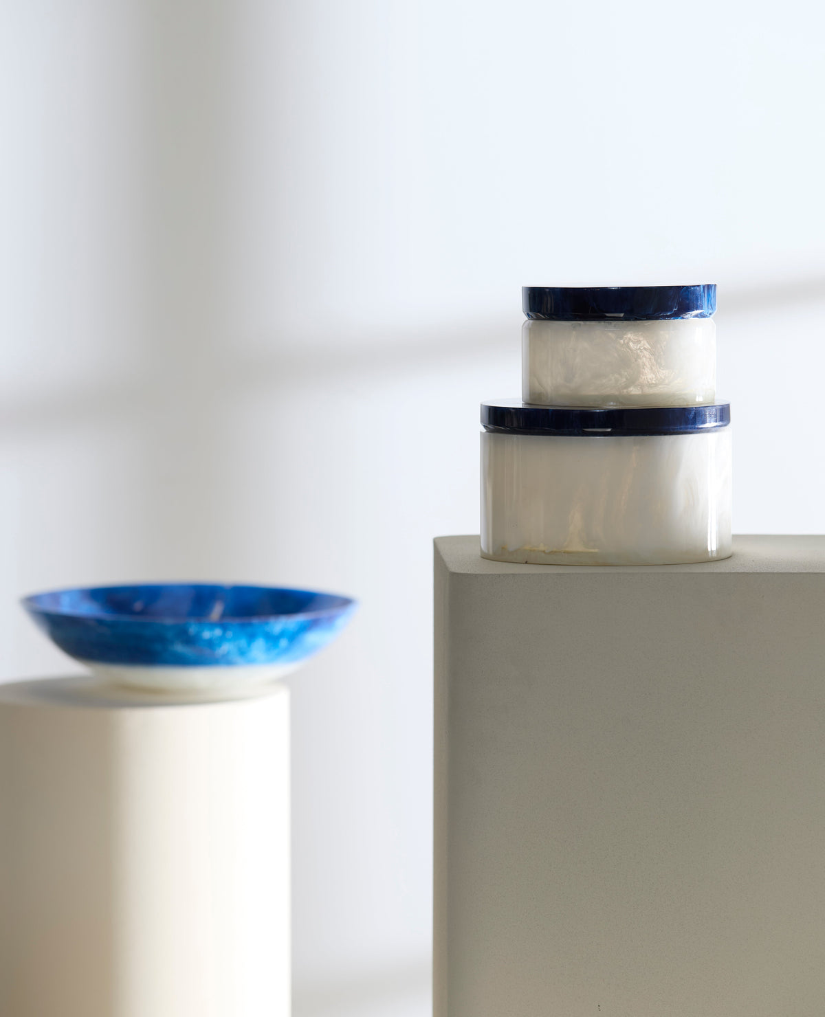 Oeco Box With Lid White And Blue Decorative Storage Organizer