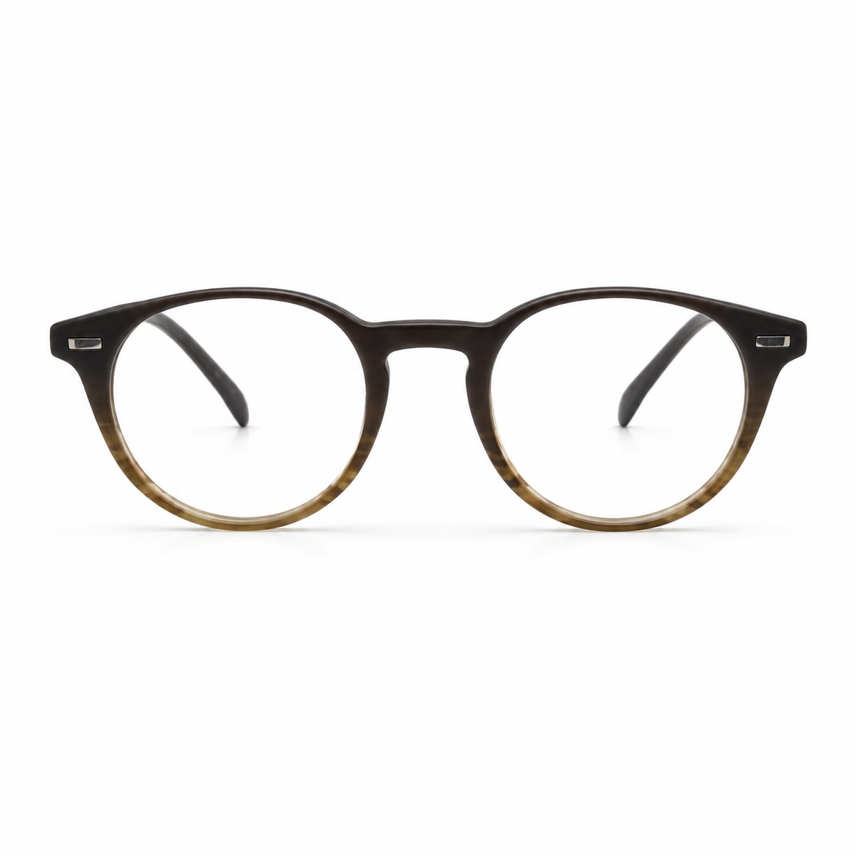 Round eyeglasses with a brown frame on a white background