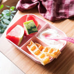 Béaba Silicone Divided Suction Plate & Spoon Set- Pink