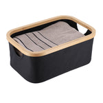 Foldable Rectangular Basket Black Polyester Bamboo Storage Organizer