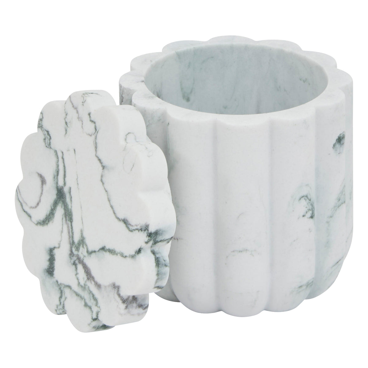 Marby Cotton Jar - Polyresin Marble-Effect Cotton Storage Jar