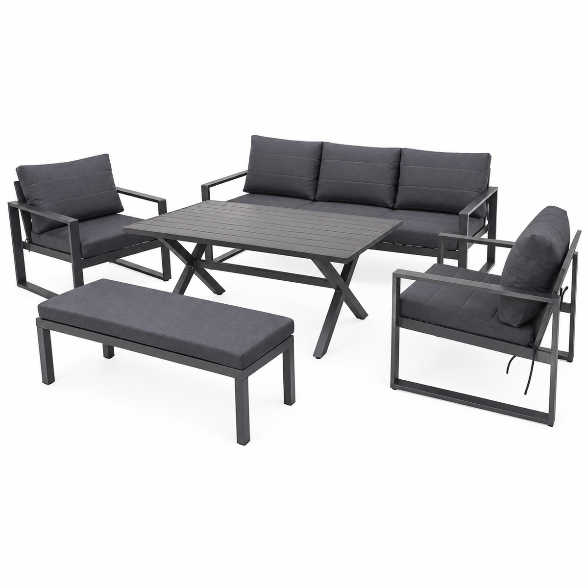 OUTDOOR ALUMINUM SET 3+1+1 WITH BENCH & TABLE