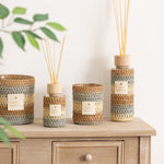 Perfume Diffuser "Zaya" - Amber Reed Diffuser, Mesh-Wrapped, Wood Cap