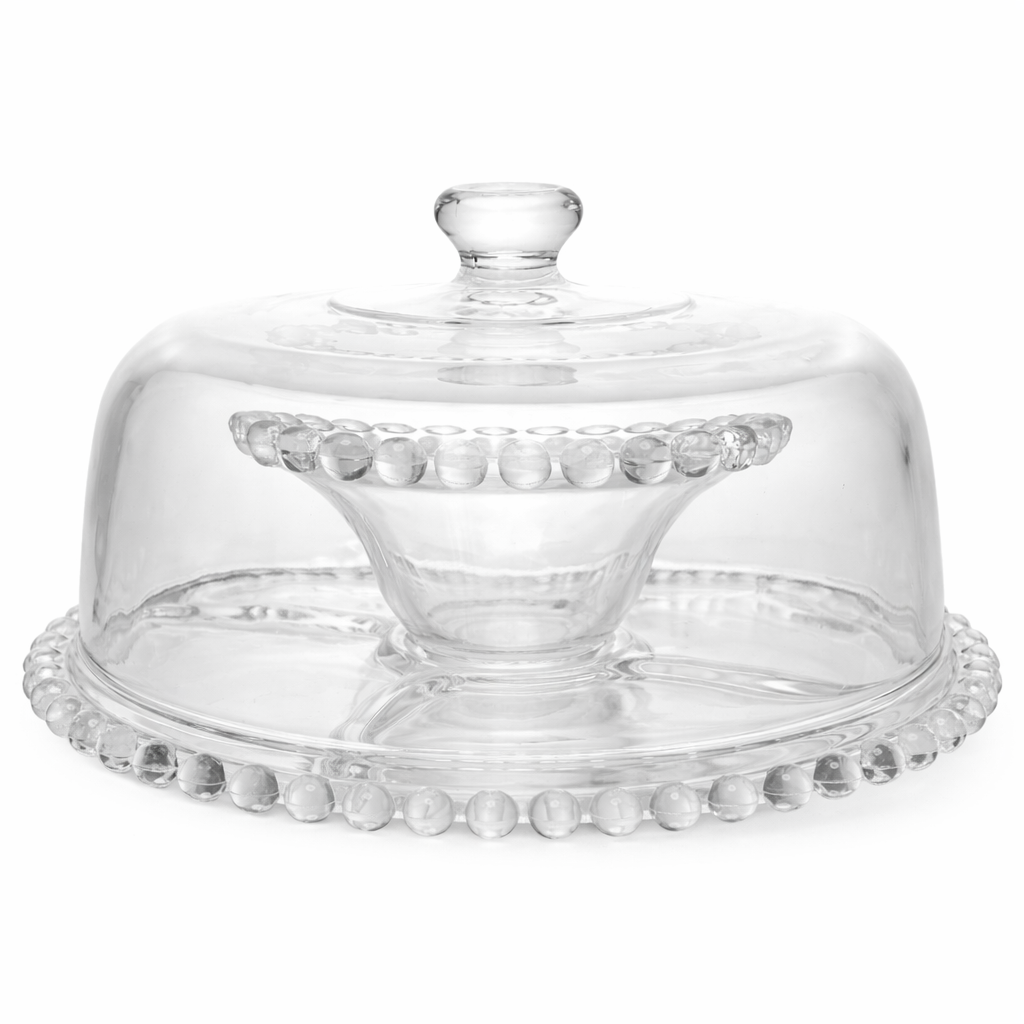 3-in-1 Glass Cake Stand with Cover 31cm Pearl Crystal