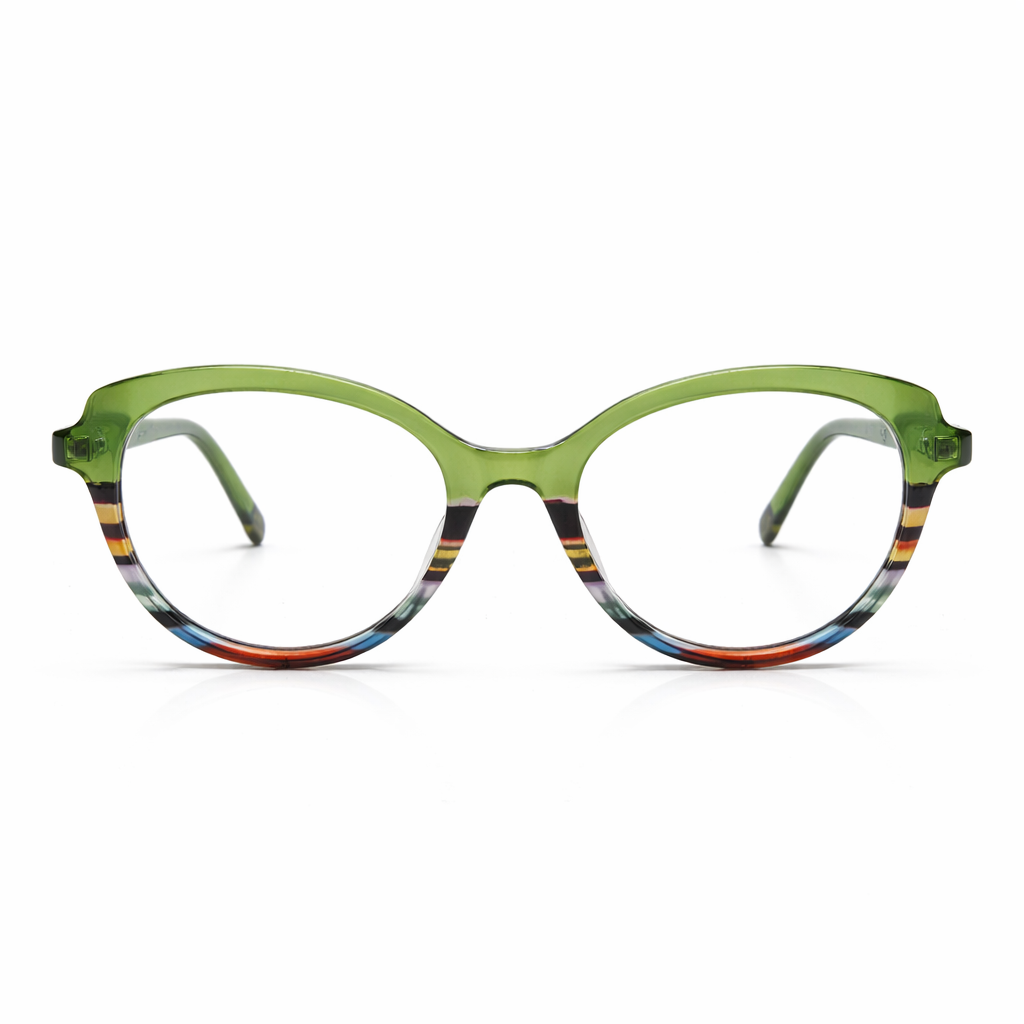 Multicolor eyeglasses with  top half green