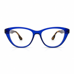 Blue eyeglasses with tortoise temple 