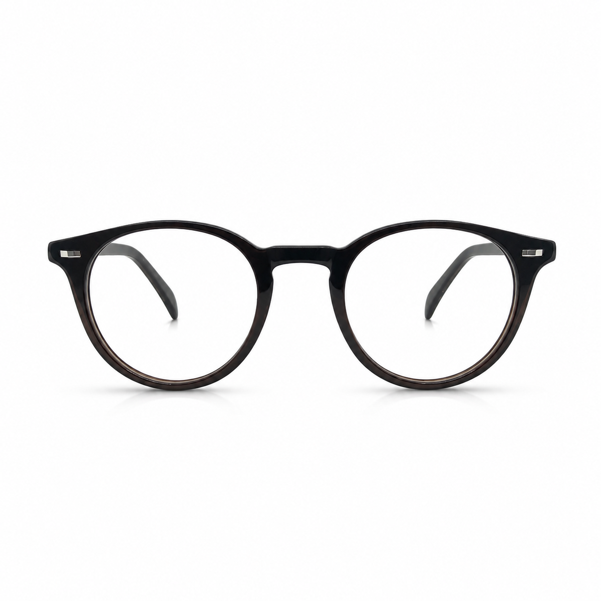 Black round eyeglasses on a white background