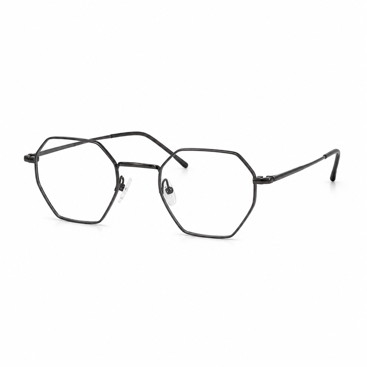 Gray silver hexagonal eyeglasses on a white background
