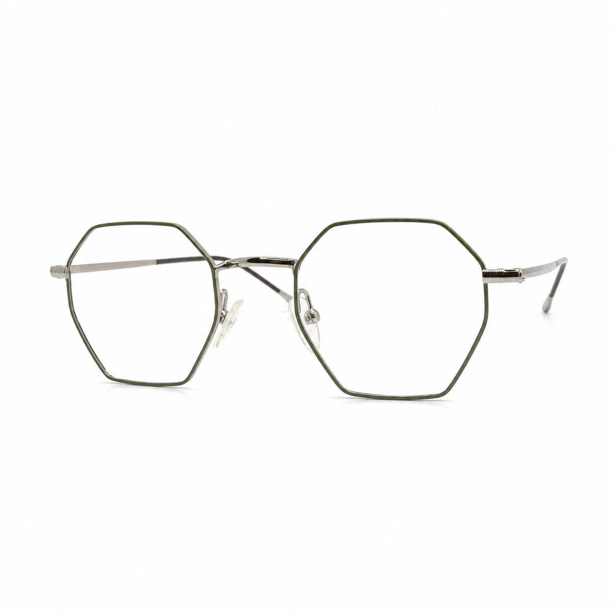 Green Silver hexagonal eyeglasses on a white background