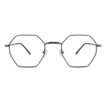 Hexagonal green silver frame eyeglasses on a white background