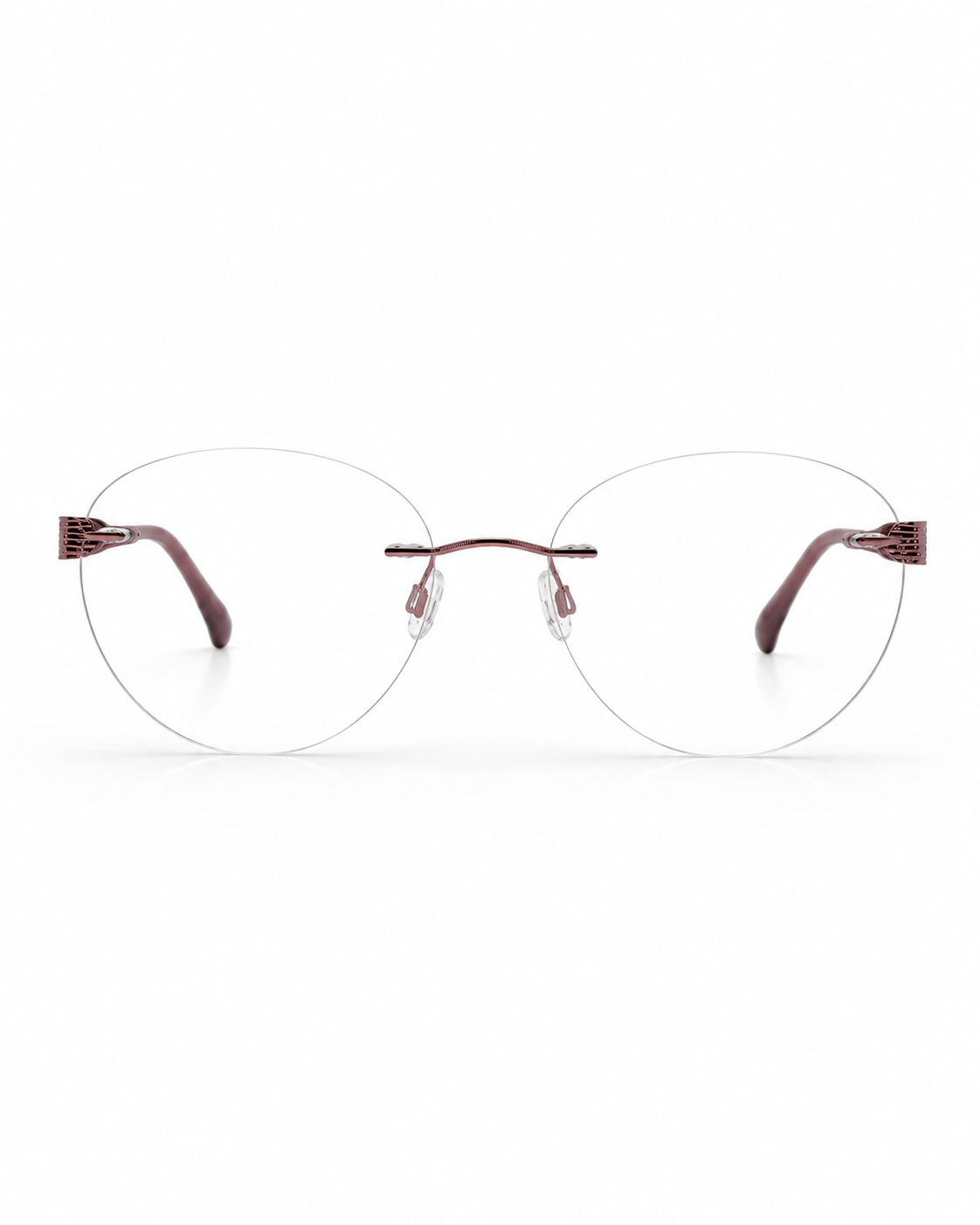 Round eyeglasses with a red frame on a white background