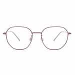 Pair of pink and gold round eyeglasses on a white background