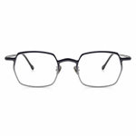 Silver navy framed eyeglasses on a white background