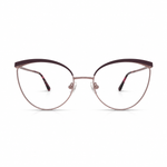 Cat-eye glasses with a rose gold frame on a white background