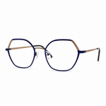 Eyeglasses with a blue frame on a white background