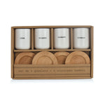 Set of 4 Writing Glasses with Bamboo Saucers, Porcelain Coffee Cups 100ml