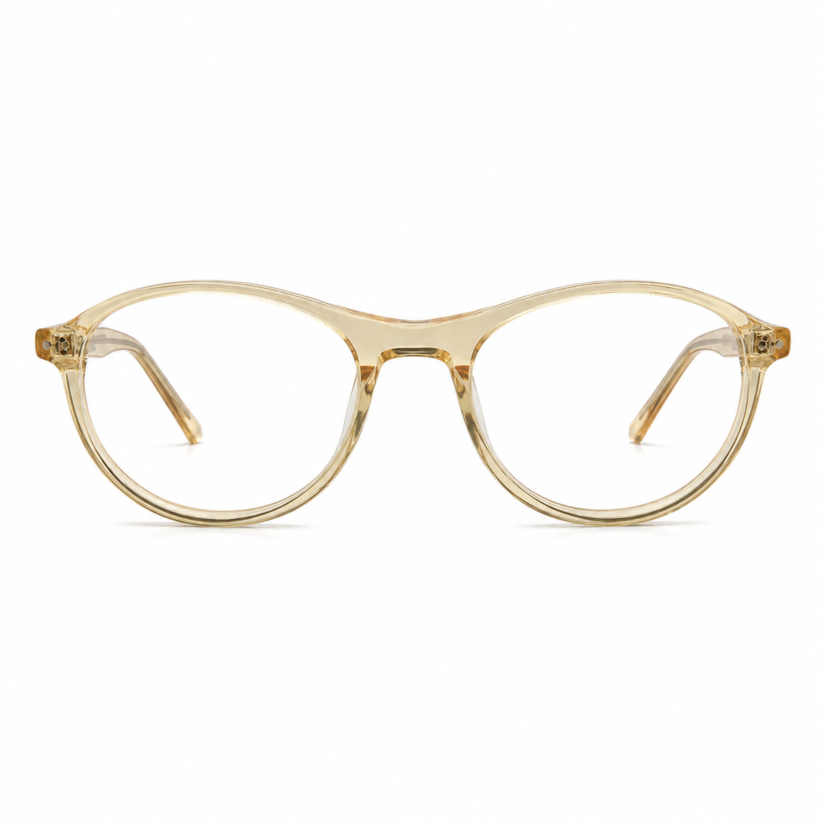Acetate orange eyeglasses on a white background