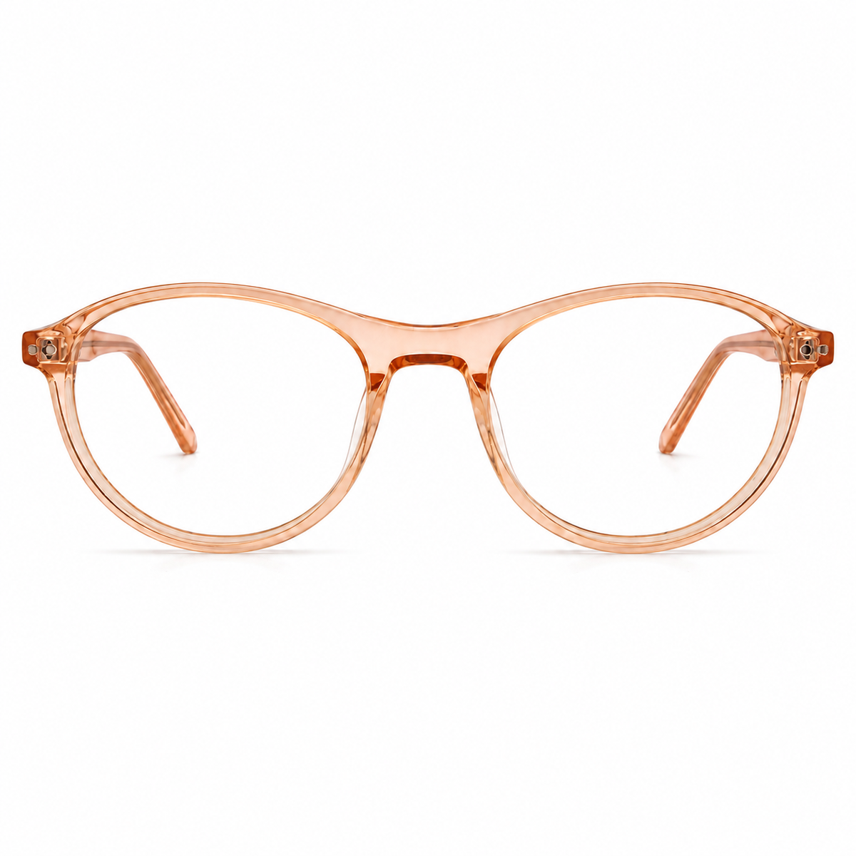 Pink orange eyeglasses on a white background