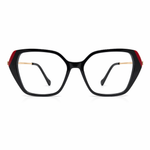 Black eyeglasses with red accents