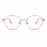 Rose gold round eyeglasses on a white background