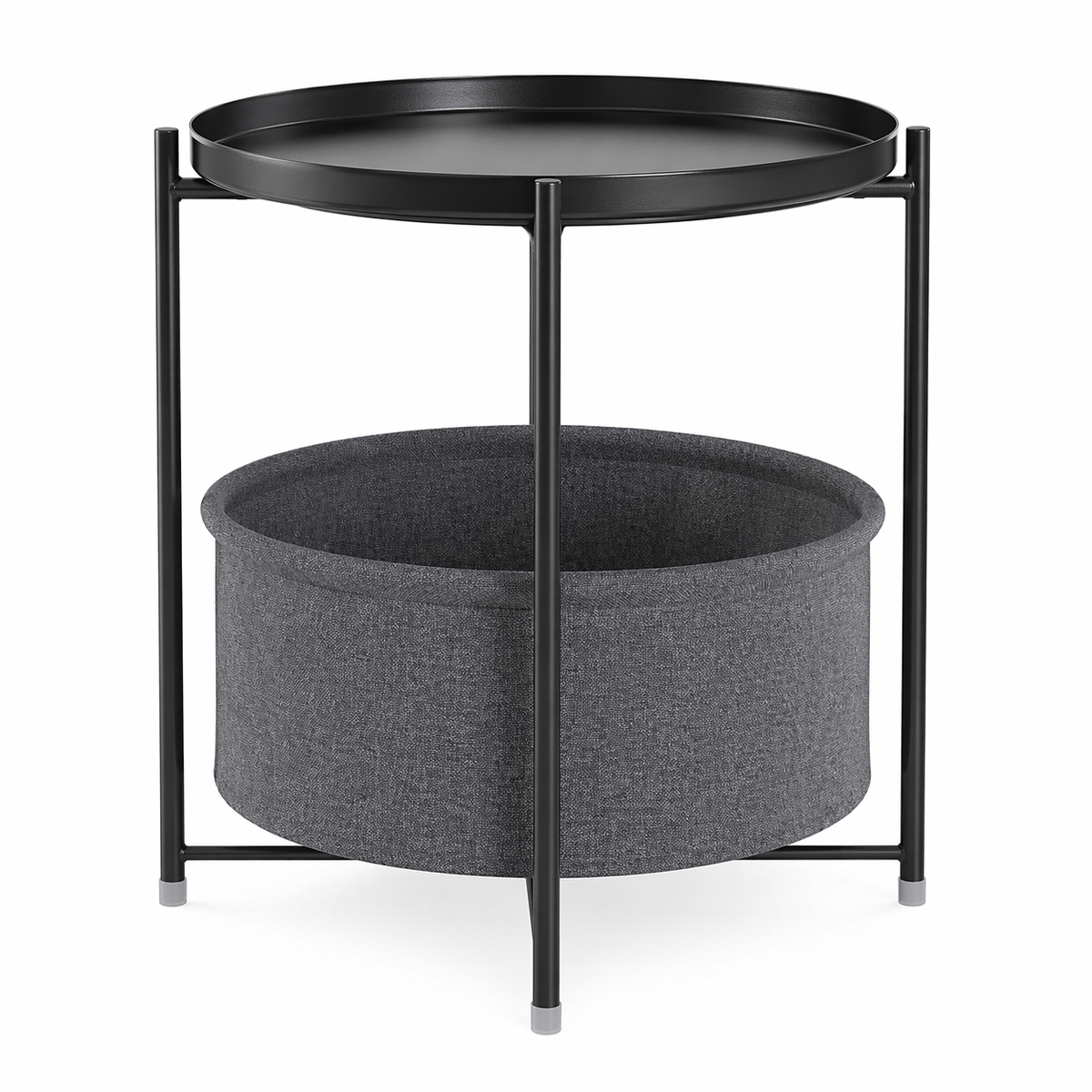 Black Steel Side Table with Storage Basket 45 cm Dia x 52 cm H