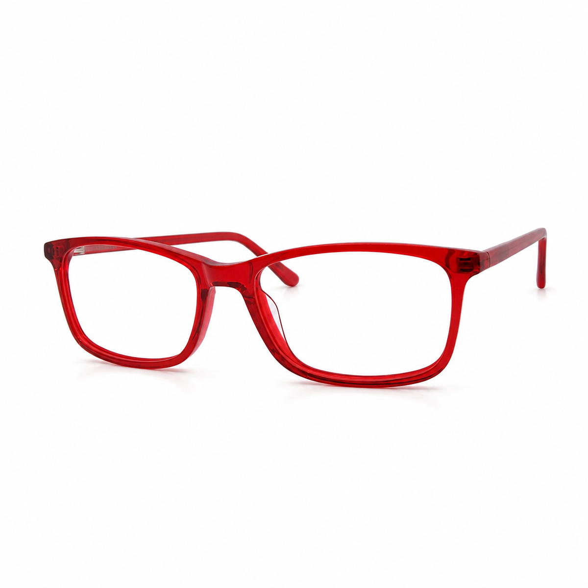 Red rectangular eyeglasses on a white background