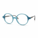 Round blue eyeglasses on a white background