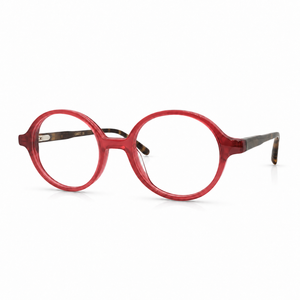 Round pink eyeglasses on a white background