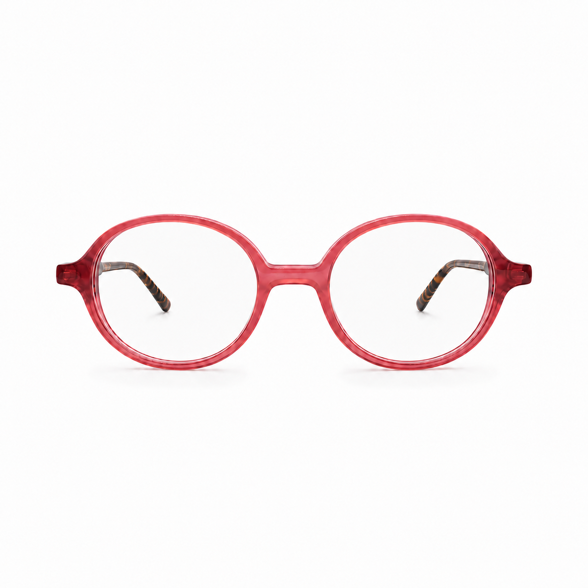 Pink eyeglasses on a white background