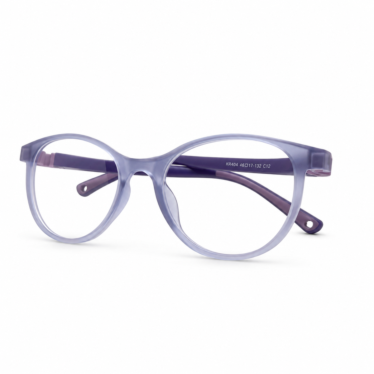Purple round eyeglasses on a white background