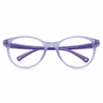 Round purple eyeglasses on a white background