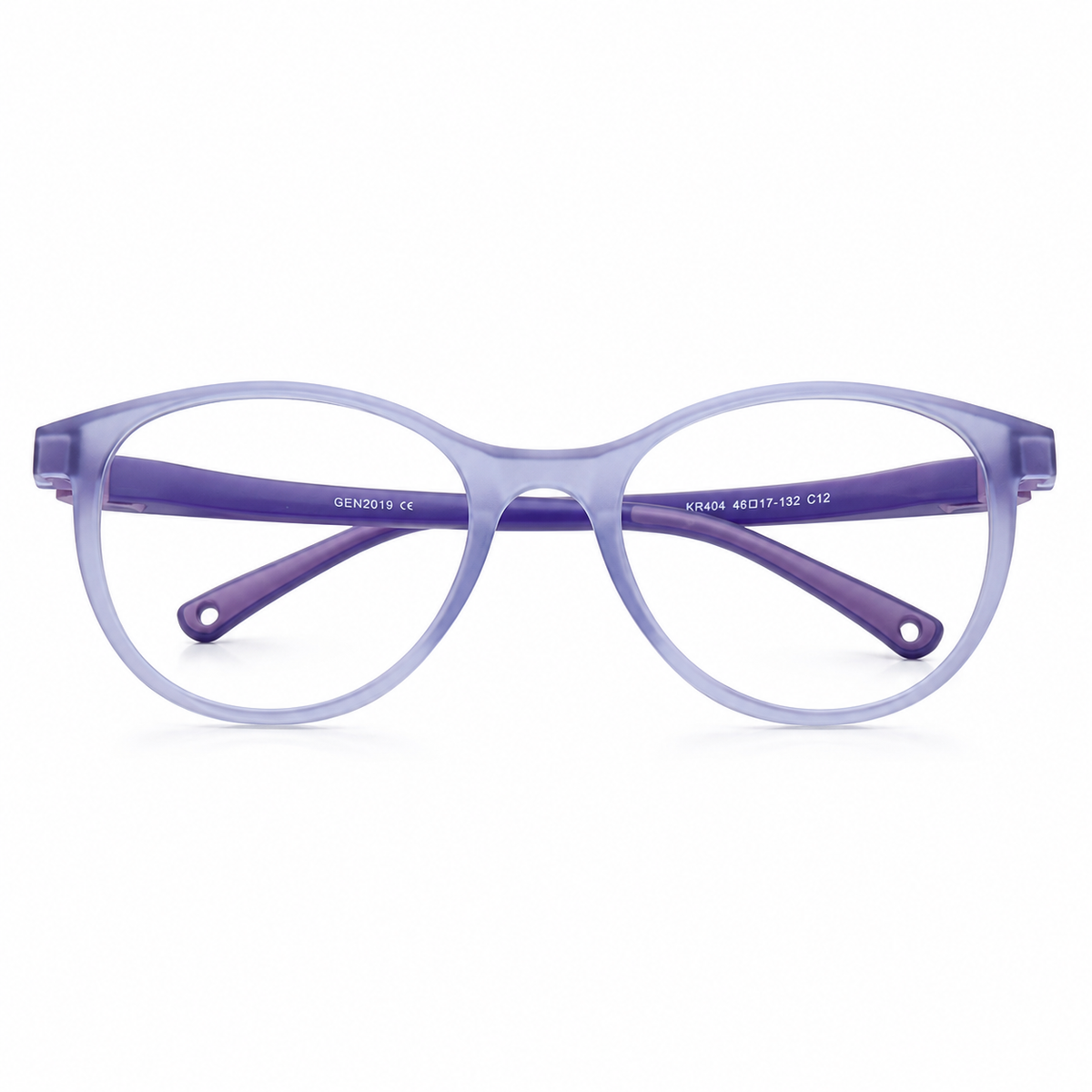 Round purple eyeglasses on a white background