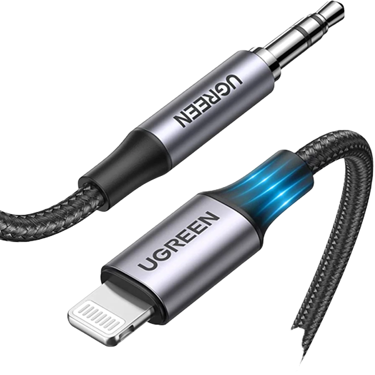 UGreen (70509) Lightning To Audio 3.5mm Male Jack Cable; Aluminum Shell with Braided 10cm - Black