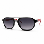 Black sunglasses with red accents on a white background