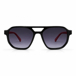 Black sunglasses with red accents on a white background