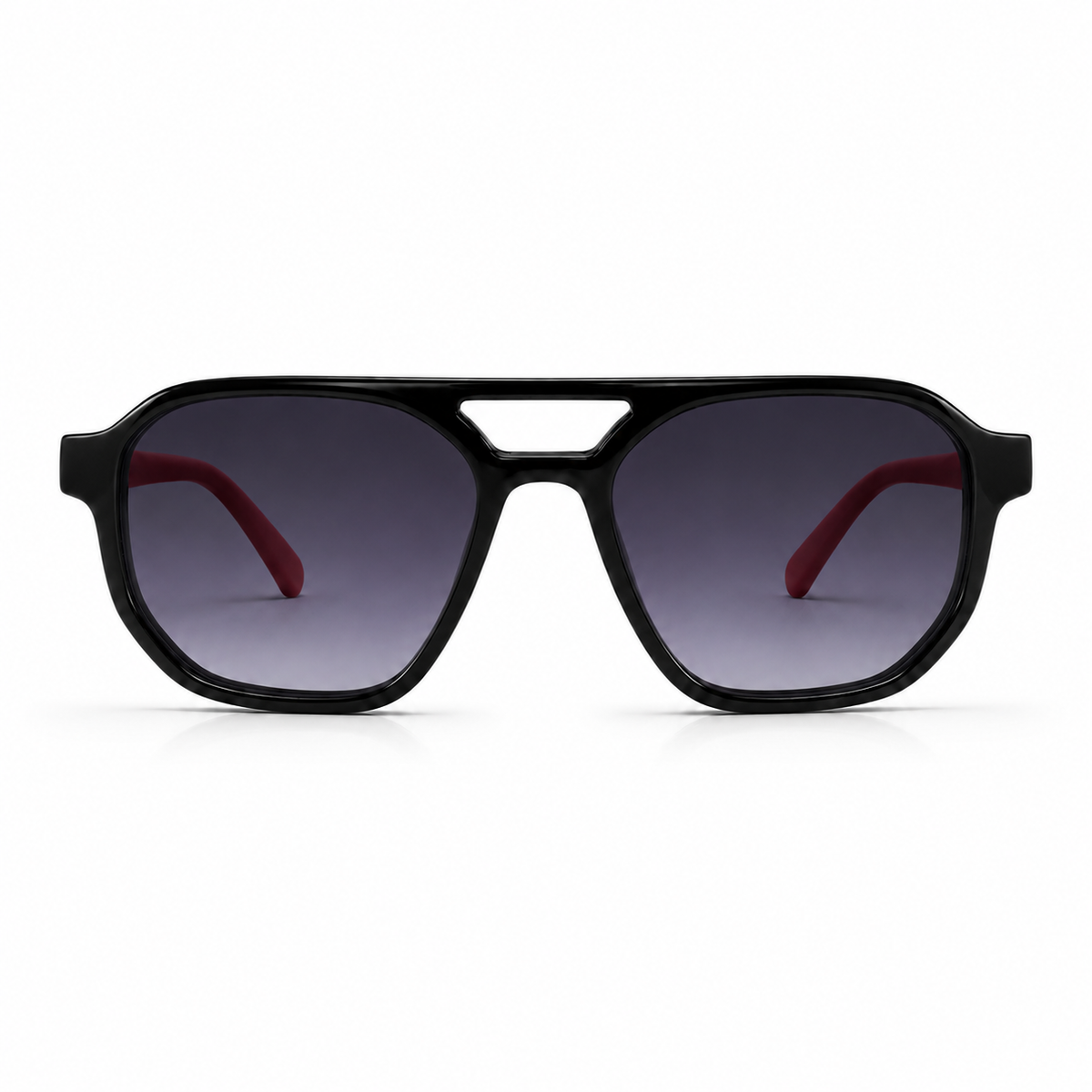 Black sunglasses with red accents on a white background