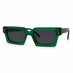 Green rectangular sunglasses with black lenses on a white background