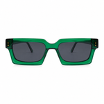 Green sunglasses with dark lenses on a white background