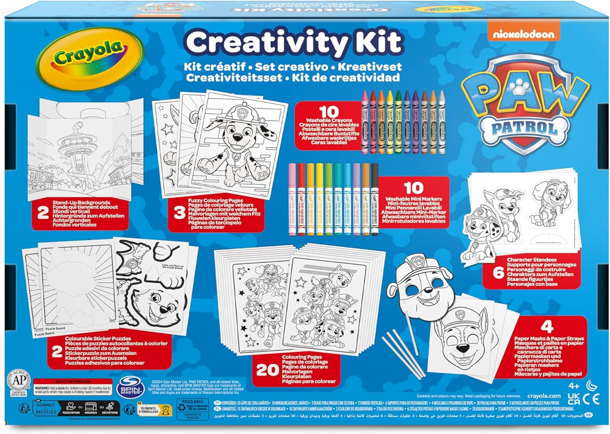 Crayola PAW Patrol Creativity Kit with washable crayons and coloring pages.